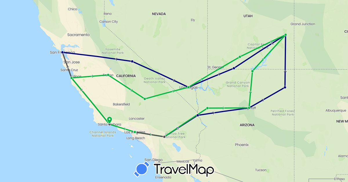 TravelMap itinerary: driving, bus, motorbike in United States (North America)